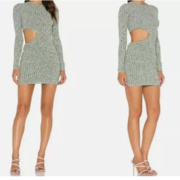 Aya Muse Cut Out Waist Long Sleeve Ribbed Mini Dress Heather Green Size S/2-4 - Picture 1 of 9